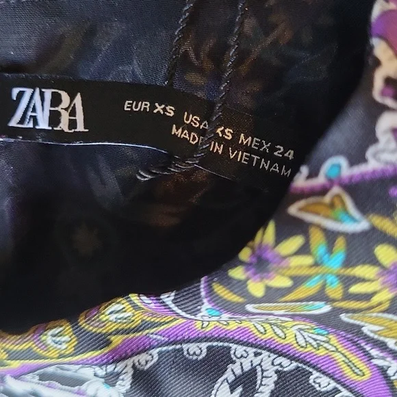 Zara Paisley Print Open Keyhole Back Long Sleeve Partially Lined Mini Dress, XS - Picture 10 of 15